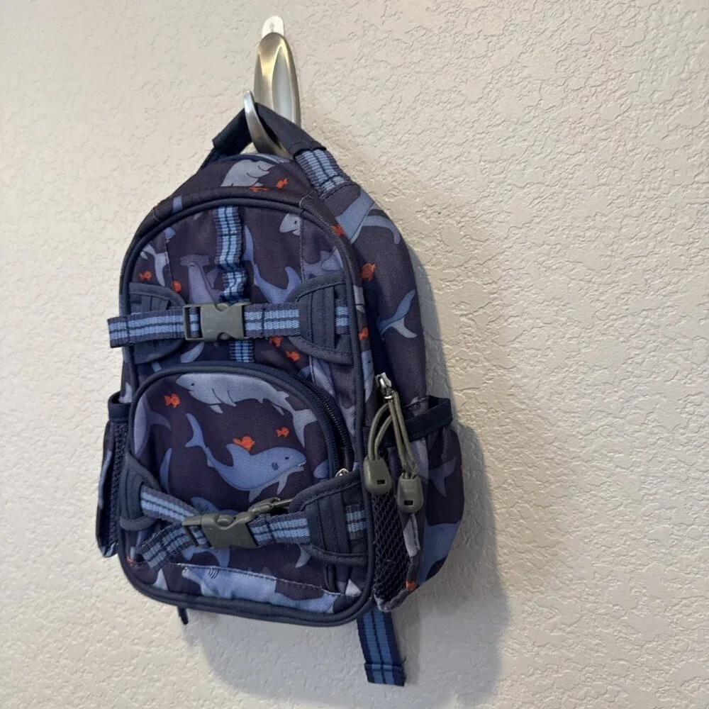 Pottery Barn Backpack Sharks No Monogram Mini Toddler Blue Preschool Blue